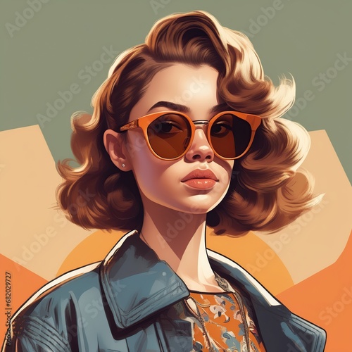 Colorful , retro, vintage pop art of a teenage with sunglasses. Abstract Art design for avatar, cover, wallpaper, Minimal wall art.