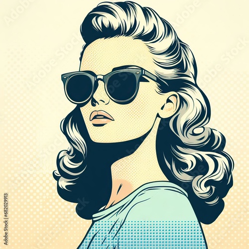 Colorful , retro, vintage pop art of a teenage with sunglasses. Abstract Art design for avatar, cover, wallpaper, Minimal wall art.