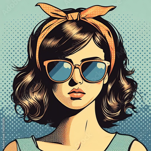 Colorful , retro, vintage pop art of a teenage with sunglasses. Abstract Art design for avatar, cover, wallpaper, Minimal wall art.