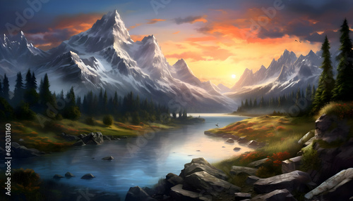 beautiful peaceful landscape of mountains. Spring and summer season desktop wallpaper. © Clip Arts Fusion 