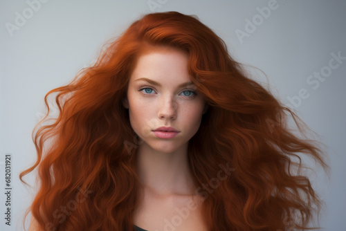 Close-up portrait of a girl with curly red hair