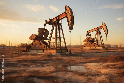 oil pumps in the field pumping oil photo