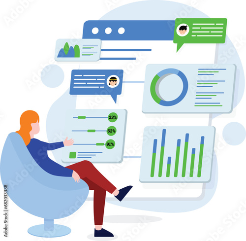 women graph flat style business illustration