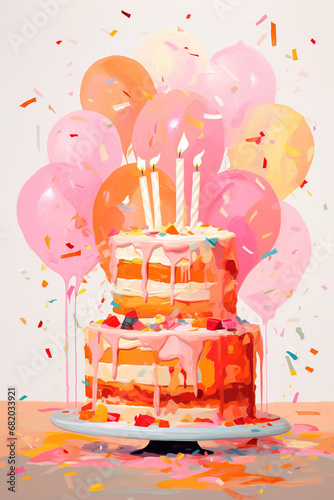 birthday cake with balloons