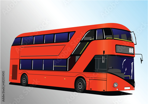 Modern London double Decker  red bus. Vector 3d illustration