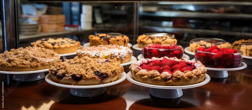 In the busy bakery, a mouth-watering assortment of pastries, breads, and cakes were laid out, ready for hungry customers to enjoy their breakfast or grab a quick snack. Amongst the delicious spread, a