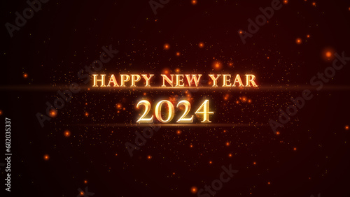 Happy new year 2024 golden Text animation with particles