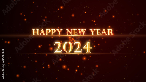 Happy new year 2024 golden Text animation with particles