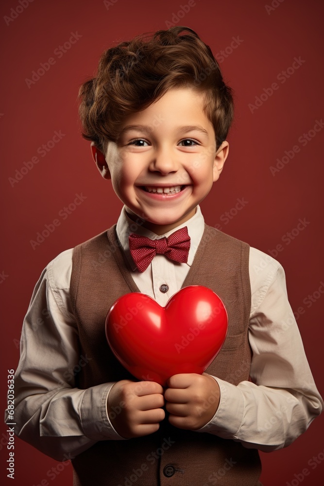 Happy little boy with red hearts on Valentine's Day. Happy little boy with red hearts on Valentine's Day.