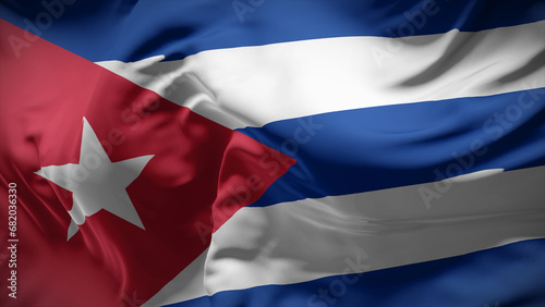 Close-up view of Cuba national flag fluttering in the wind.