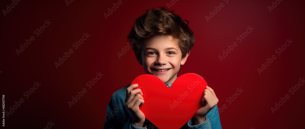 Happy little boy with red hearts on Valentine's Day. Happy little boy with red hearts on Valentine's Day.