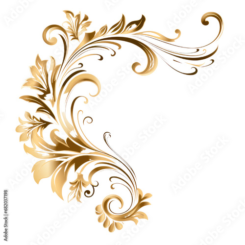 Sparking frame Gold Decorate Gold vintage baroque corner ornament retro pattern antique style acanthus. Decorative design element filigree calligraphy vector. You can use for wedding decoration of gre