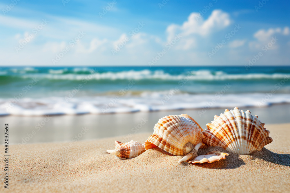 Florida's coastal elegance Open seashell on sandy beach with waves crashing. A serene paradise captured. AI Generative magic enhances the ambiance. Florida's coastal elegance Open seashell on sandy beach with waves crashing. A serene paradise captured. AI Generative magic enhances the ambiance.