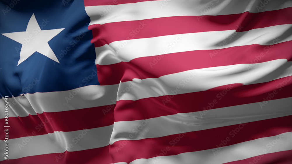 Close-up view of Liberia national flag fluttering in the wind.