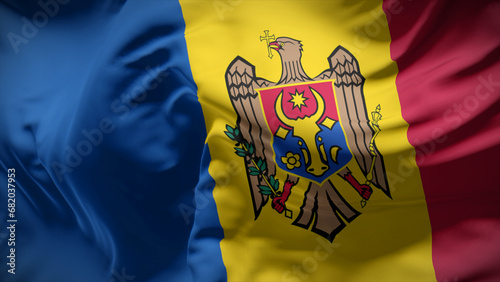 Close-up view of Moldova national flag fluttering in the wind.