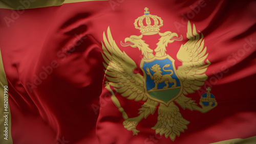 Obraz na płótnie Close-up view of Montenegro national flag fluttering in the wind.