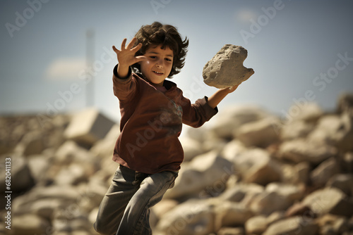 Palestinian child throwing rock