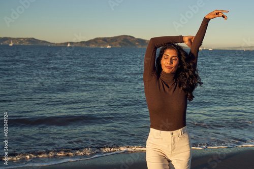 Photography Indian Woman Flowing or Dancing Happily at The Beach