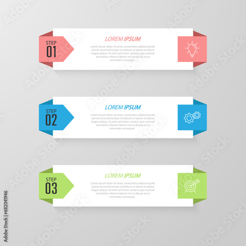 Infographics. 3 stages of development, marketing, workflow or plan. Business strategy with icons. Report and statistics diagram