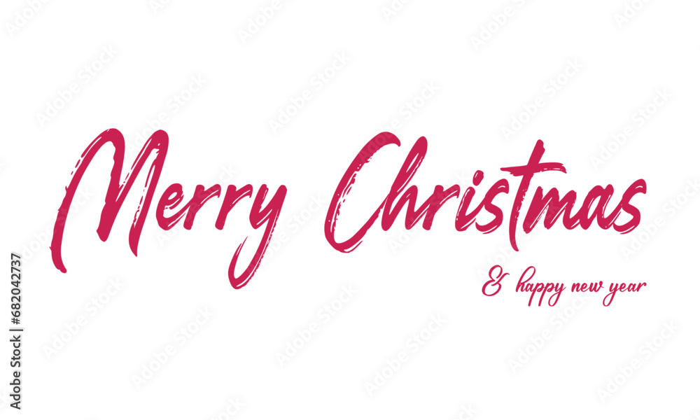 Merry Christmas and Happy New Year calligraphic text, Christmas hand drawn lettering. Xmas calligraphy on white background. Christmas red, lettering. Xmas isolated calligraphy. Banner, postcard