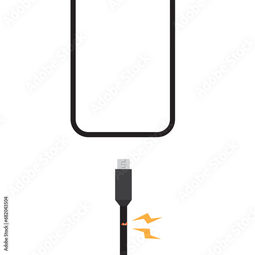Phone charger. Leak line. wallpaper. free space for text. copy space.