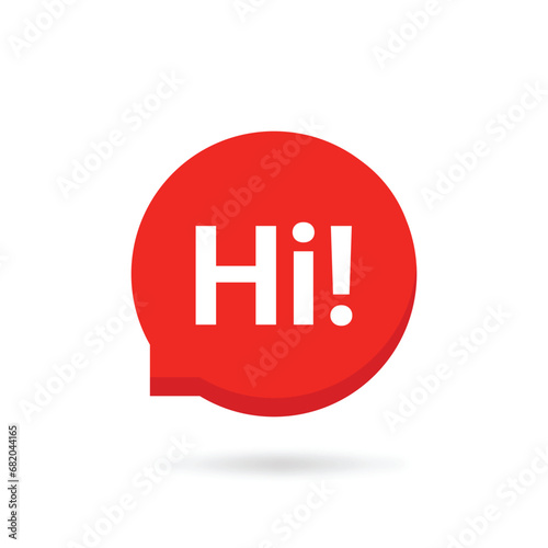 red speech bubble with hi word. concept of fun emblem like salutation and hello text in minimal popup or notice. cartoon flat comic trendy modern simple logotype graphic art design isolated on white