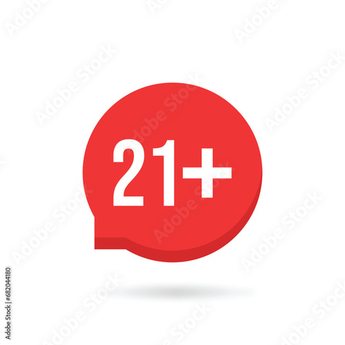 red speech bubble like 21 plus isolated on white. abstract flat style trend modern logotype art graphic design. concept of information button for web site interface