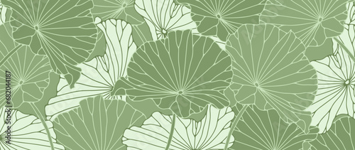 Green vector botanical background with water lily leaves for decor, wallpaper, covers
