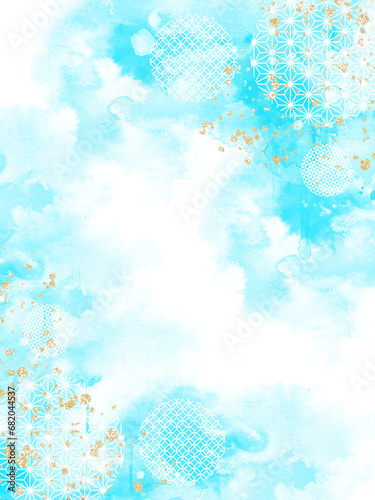 キラキラの和柄背景水色