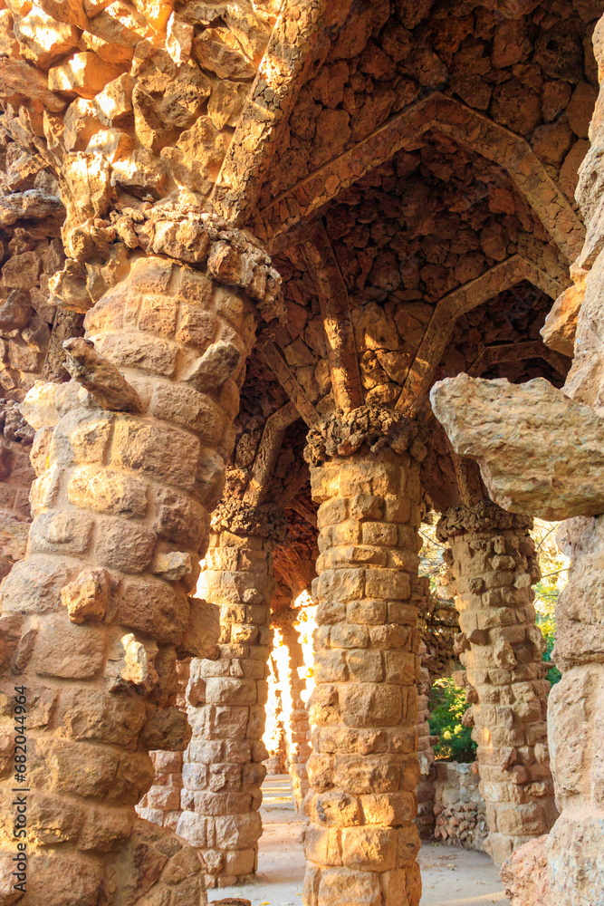 Columns designed by Antoni Gaudi in park Guell in Barcelona, Spain Columns designed by Antoni Gaudi in park Guell in Barcelona, Spain