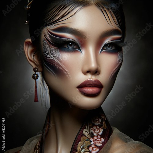 Cultural Fusion  Photorealistic Asian Woman with Traditional-Inspired Makeup and Modern Flair
