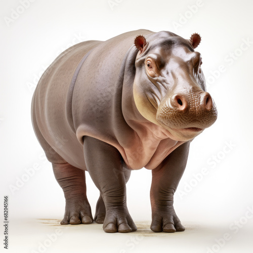 A Hippopotamus full shape realistic photo on white background 