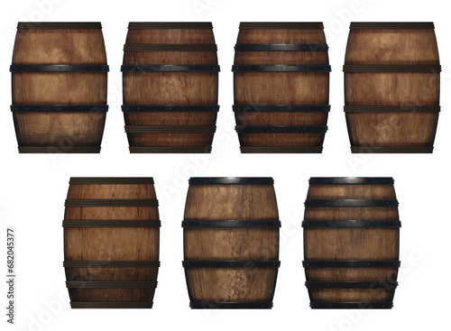 wooden barrel collection isolated 3d render
