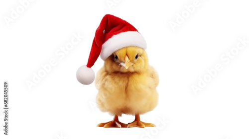 Chicken with christmas hat isolated on background, png, generative AI