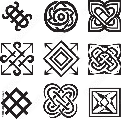 celtic elements ornaments knots icon set