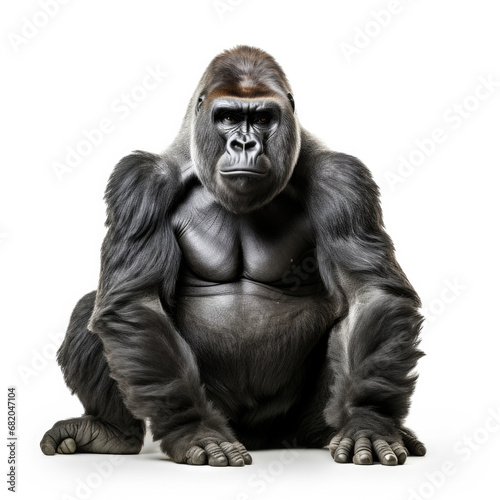 A Gorilla full shape realistic photo on white background
