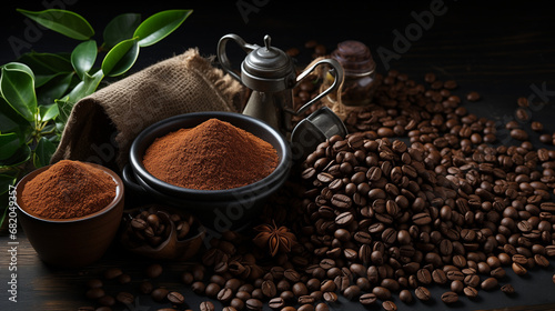 coffee beans and cup