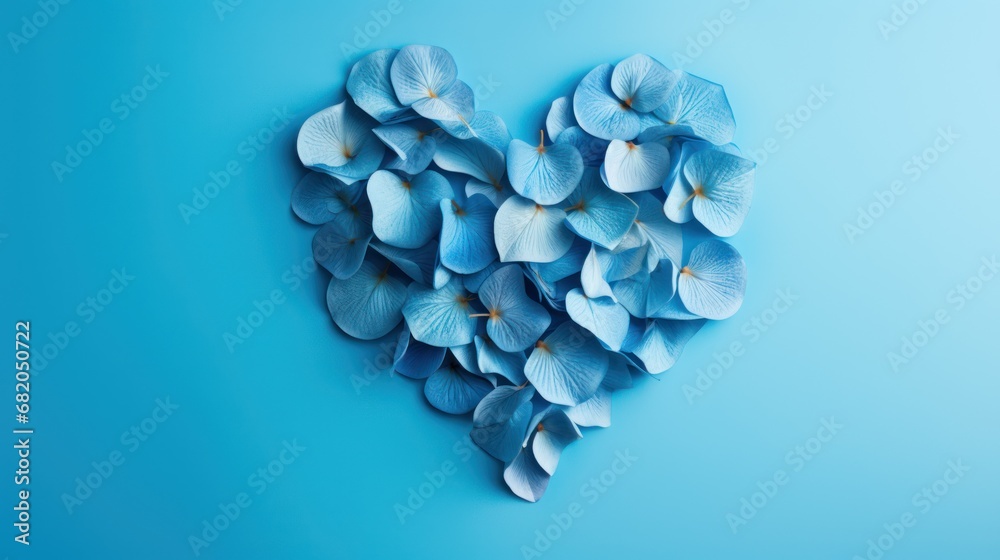 blue flowers in the shape of a heart on a blue background, top view, flat lay, copy - up, copy - up, copy - up, copy - space. blue flowers in the shape of a heart on a blue background, top view, flat lay, copy - up, copy - up, copy - up, copy - space.