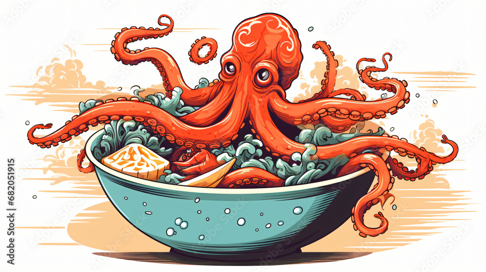 Octopus eating Ramen