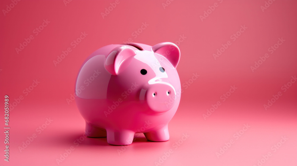 Piggy bank on a gradient pink background, representing financial growth and savings.