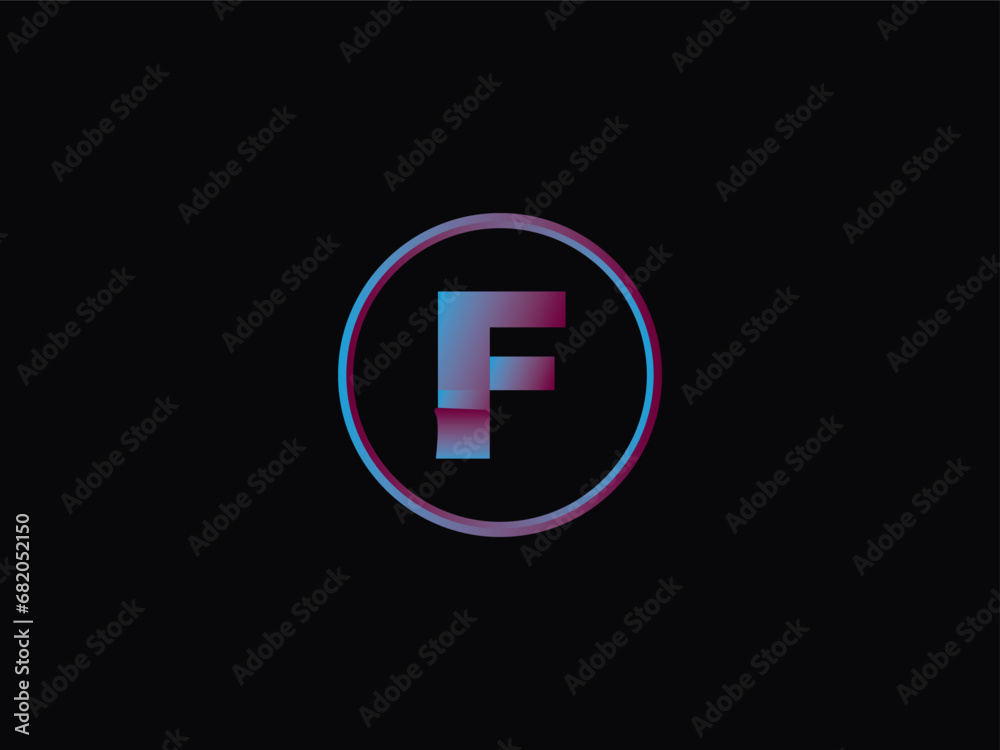 Typography F Logo Art, Initial f Circle Purple Color Logo With Black Background Design Typography F Logo Art, Initial f Circle Purple Color Logo With Black Background Design