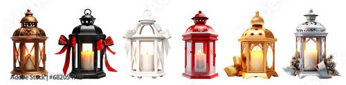 Christmas lantern set with candle. Isolated on a transparent background.  photo