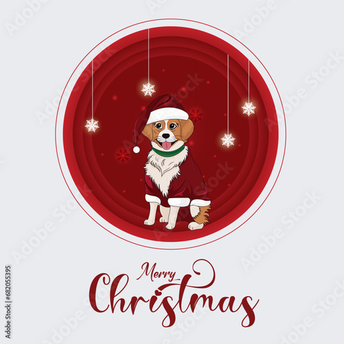 Vector illustration Merry Christmas with cute dog wearing Santa dress Post  Template