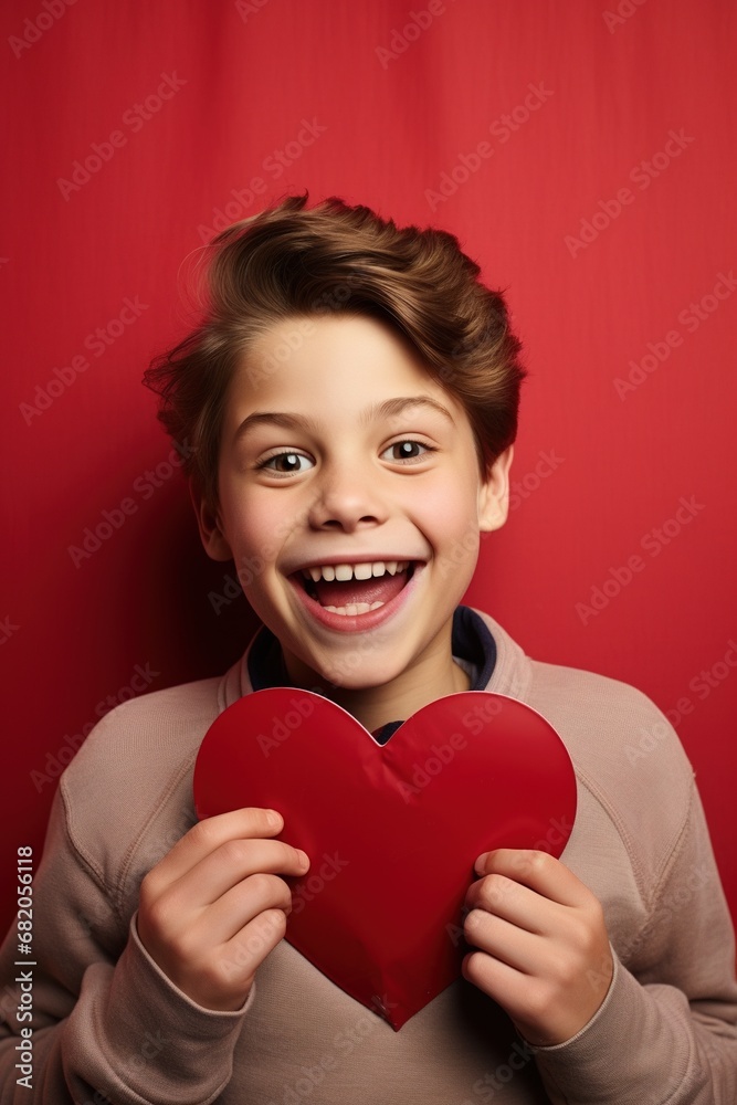 Happy little boy with red hearts on Valentine's Day. Happy little boy with red hearts on Valentine's Day.