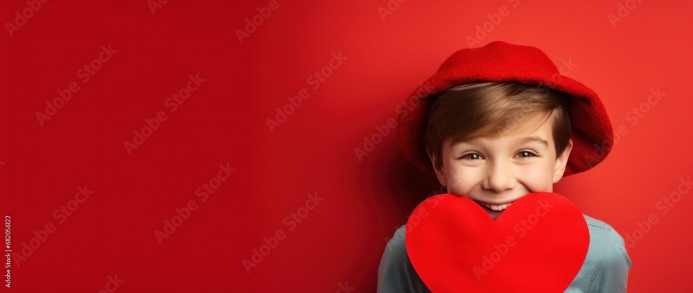 Happy little boy with red hearts on Valentine's Day. Happy little boy with red hearts on Valentine's Day.