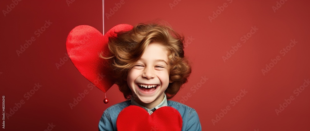 Happy little boy with red hearts on Valentine's Day. Happy little boy with red hearts on Valentine's Day.
