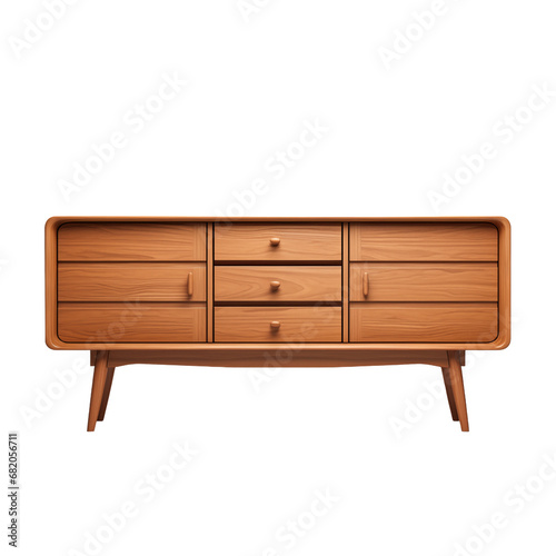 Mid Century Modern Sideboard, Scandinavian dresser, Drawers, Wooden Vintage Retro, isolated on transparent background PNG