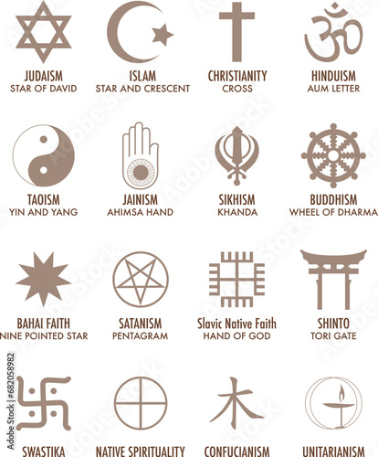 Collection of Religious Symbols in Brown Colors