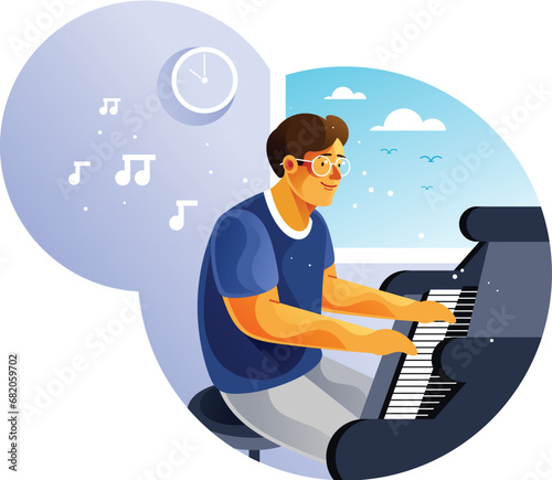 Young man playing the piano