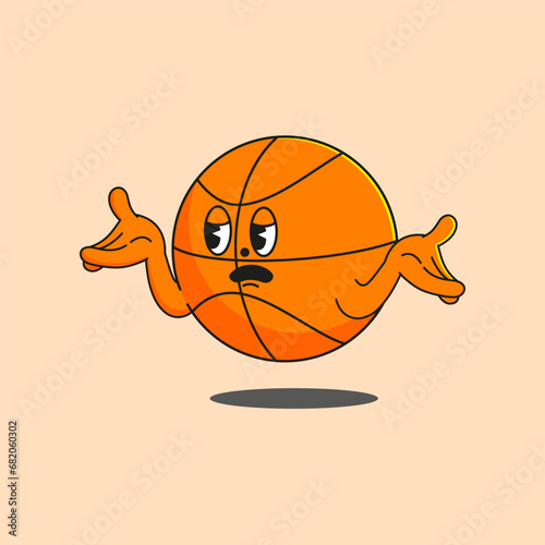Funny Basketball Cartoon Mascot Character with a stunned Face Expression. Vector illustration on isolated background.